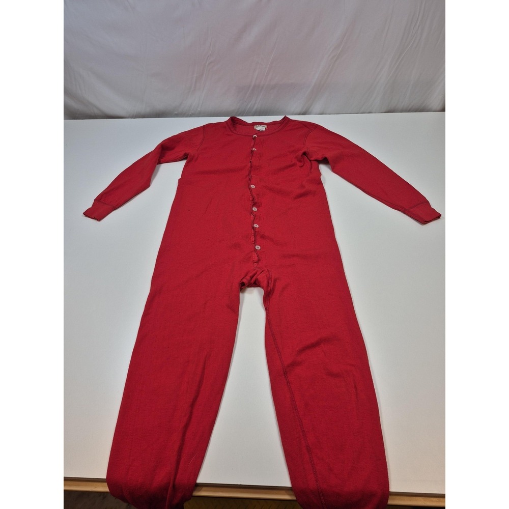LL Bean Long Johns Mens Large Red Wool Cotton Thermal Union Suit USA Base Layer